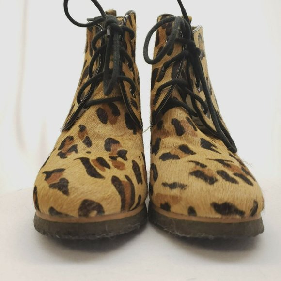 Shoemint Wedge Ankle Bootie Pony Hair Round Toe Womens 8 Lace up Jolly workwear - Picture 11 of 11